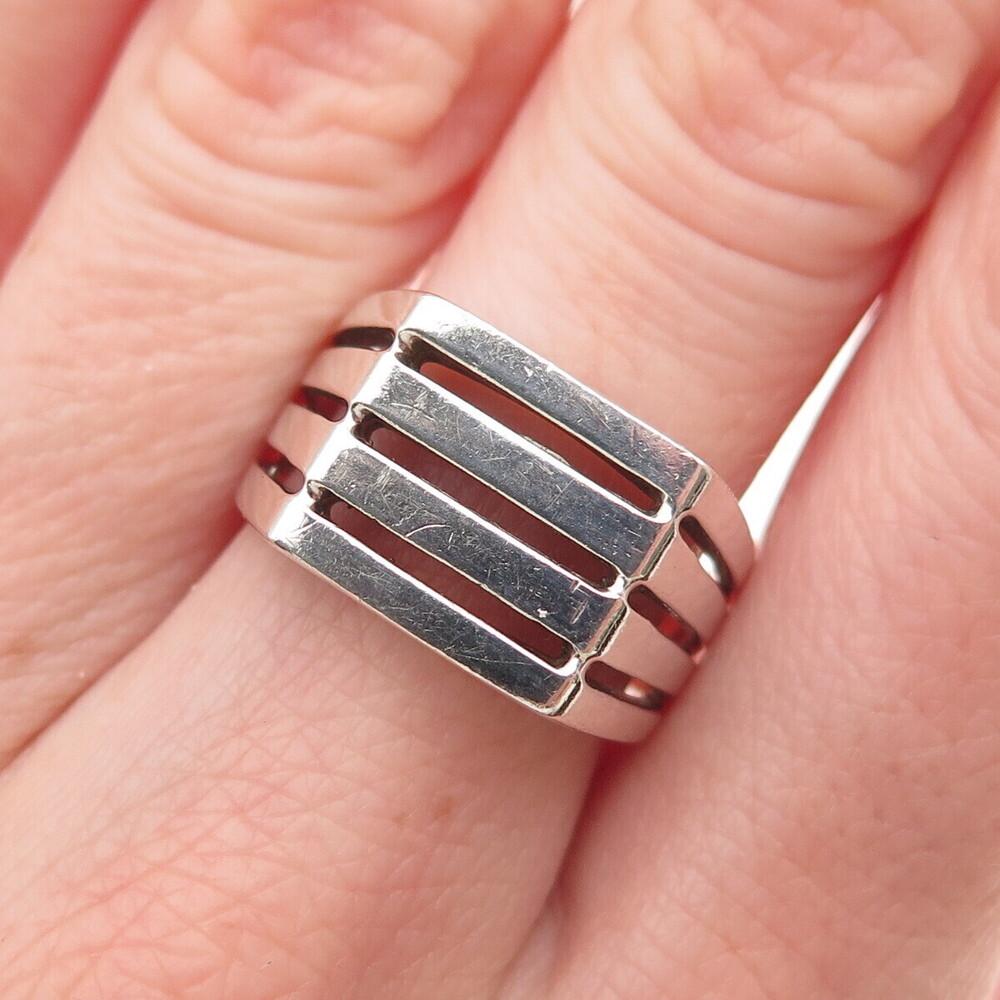 925 Sterling Silver Vintage 4-Row Signet Ring Size 6.75
